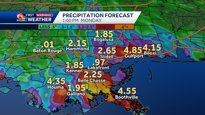 New Orleans weather forecast high temp chance of rain Fathers Day