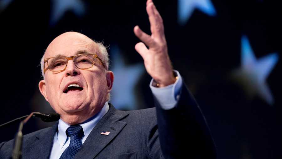 In this May 5, 2018, file photo, Rudy Giuliani, an attorney for President Donald Trump, speaks at the Iran Freedom Convention for Human Rights and democracy in Washington.