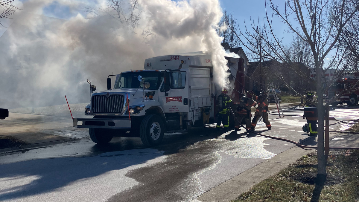Rumpke recycling truck catches fire in Mason