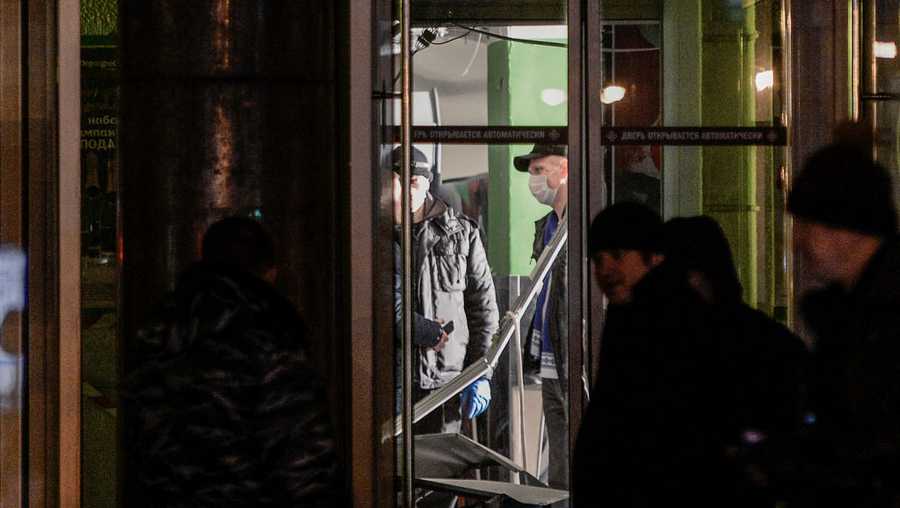 Investigators work at the site of a blast in a supermarket in Saint Petersburg on December 27, 2017. 