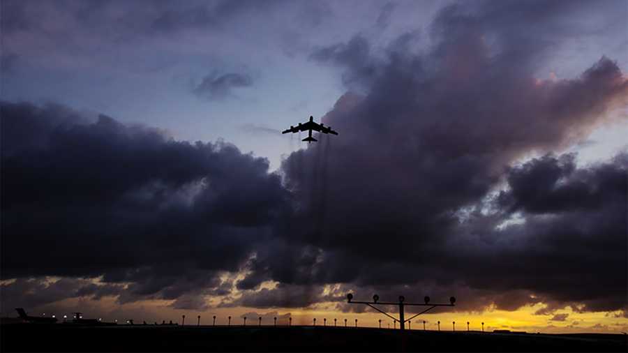A B-52 Stratofortress takes off from Andersen Air Force Base, Guam, March 18, 2019. The US Air Force recently deployed six nuclear-capable B-52 bombers to Europe for "theater integration and flying training" exercises.