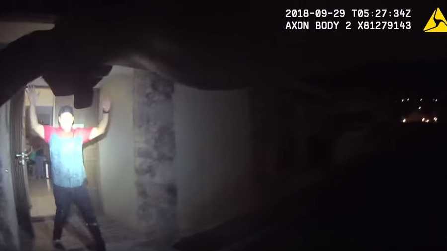 San Bernardino, California, police command the man to drop his gun and put up his hands. He complies, albeit slowly, but when he refuses orders to stop walking toward officers, one of them shoots him five times in a flash, bodycam footage shows.