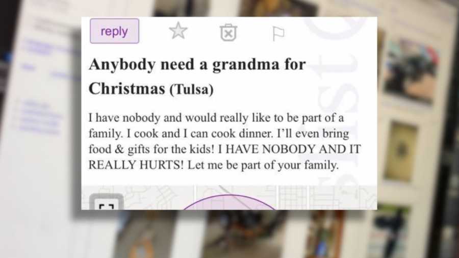 A post on Craigslist is pulling at heartstrings, titled, "Anybody need a grandma for Christmas?"