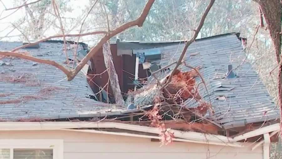 A tree fell onto a home in DeKalb County, Ga. on Jan. 28.