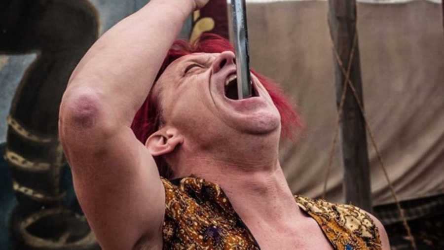 Sword swallower Scott Nelson was hospitalized in Washington, DC, following "an unrelated sword swallowing" mishap at Six Flags.
