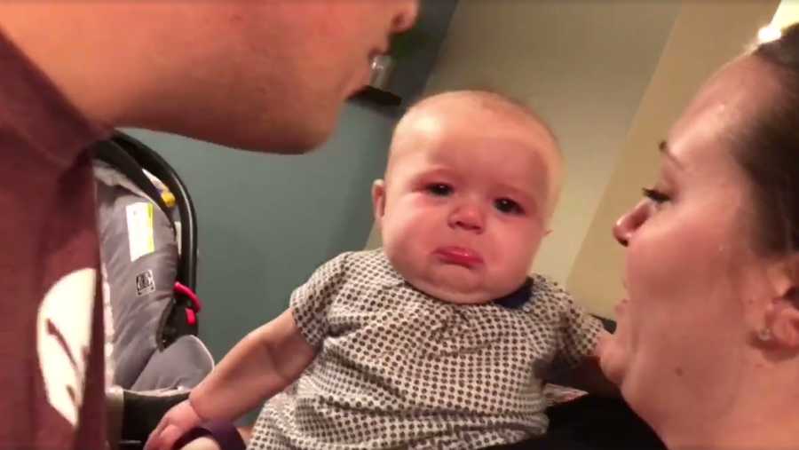 Parents Krissy and Matt Hanneken from Glen Burnie, Maryland shared this precious video, which captures how fussy their baby daughter Ella gets when she sees her parents kissing each other.