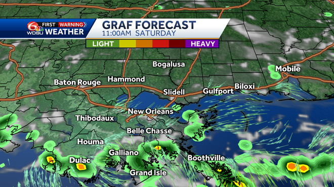 New Orleans weather weekend forecast high temp rain chances index