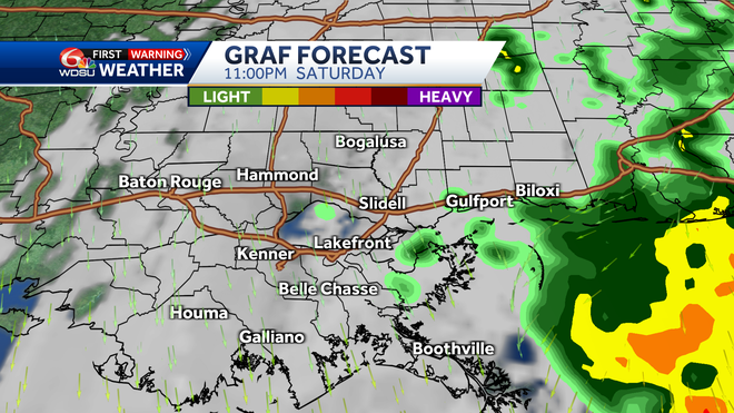 New Orleans forecast rain chances Saturday high temp low temp