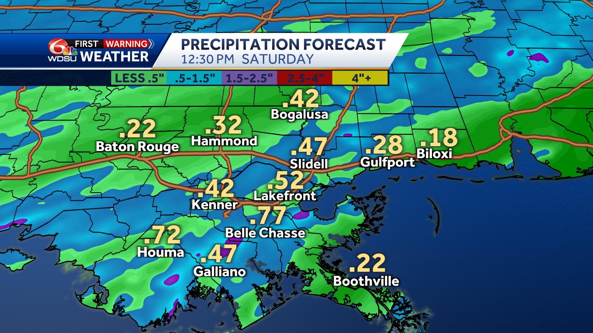 Louisiana Precipitation for 3 hrs ending Saturday 11 Nov at 12pm CST