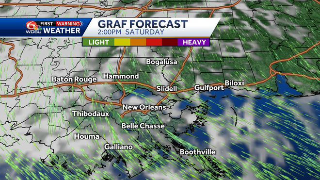 New Orleans weather Easter forecast low high temp rain chances