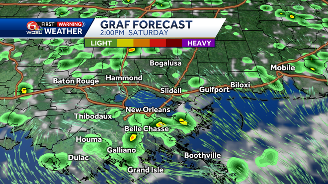 New Orleans weather forecast Friday high temp rain chance heat