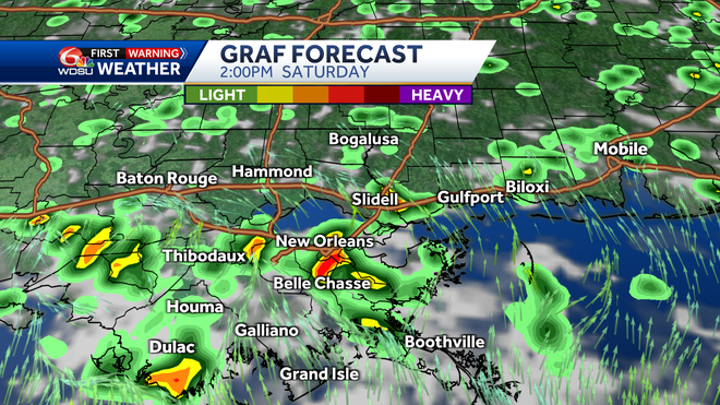 New Orleans weather weekend forecast high temp rain chances index