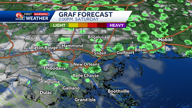 New Orleans weather forecast high temp rain chance Gabrielle wave