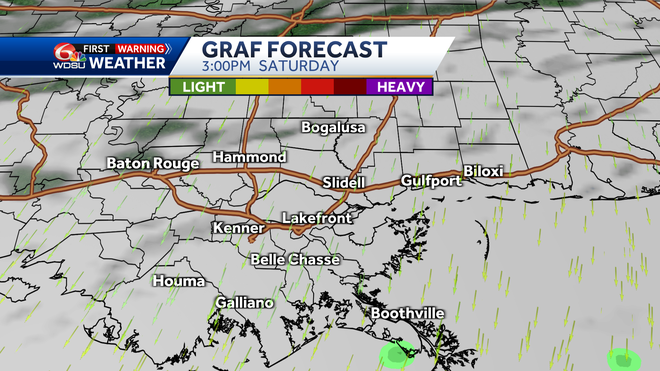 New Orleans weather forecast Saturday rain chances high temp