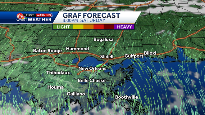 New Orleans weather forecast high temp heat index rain chances