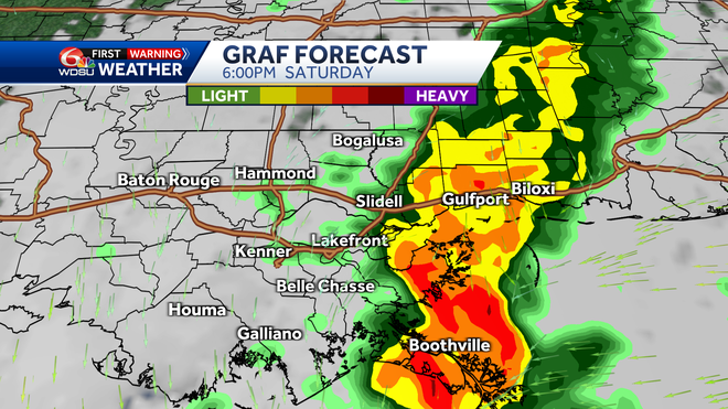 New Orleans forecast rain chances Saturday high temp low temp