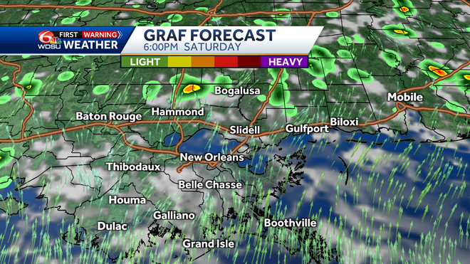 New Orleans weather weekend forecast high temp rain chances index