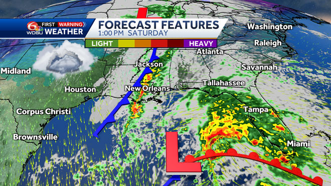New Orleans forecast rain chances Saturday high temp low temp