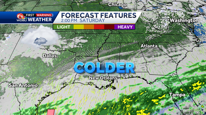 New Orleans weather forecast Saturday rain chances high temp