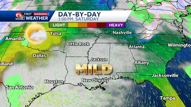 New Orleans weather forecast rain chances high temp Tuesday