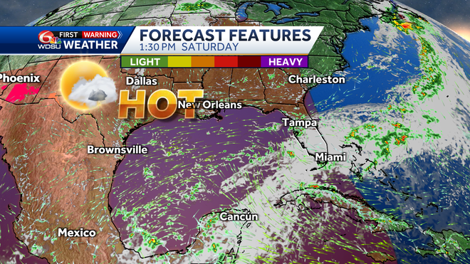 New Orleans weather forecast high temp chance of rain Fathers Day