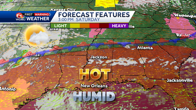 New Orleans weather forecast high temp heat index rain chances