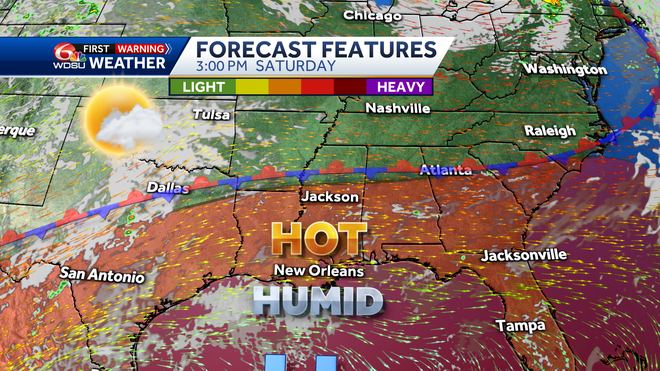 New Orleans weather forecast high temp heat index rain chances
