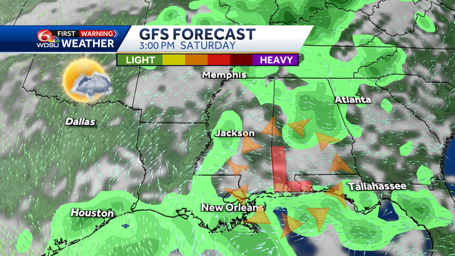New Orleans weather forecast high temp rain chance Thursday