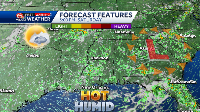 New Orleans weather forecast Friday high temp rain chance heat