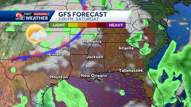 New Orleans weather forecast high temp rain chance Gabrielle