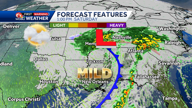 New Orleans storm forecast rain flooding weekend high temps