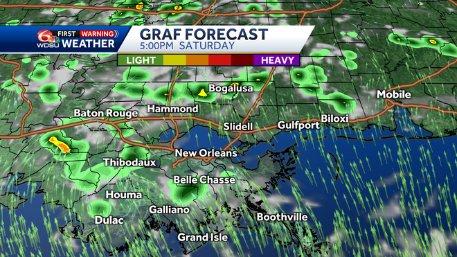 New Orleans weather forecast Friday high temp rain chance heat