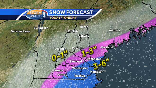 Flakes start flying across southern NH; up to 6 inches of snow possible