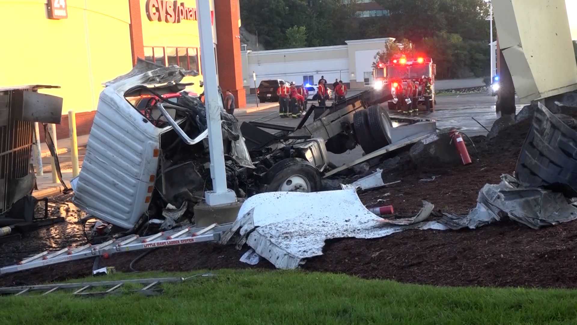 Box Truck Catches Fire In Saugus After Rolling Over In CVS Parking Lot