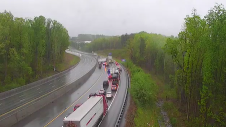 Tractor-trailer blocking Easter traffic on I-85