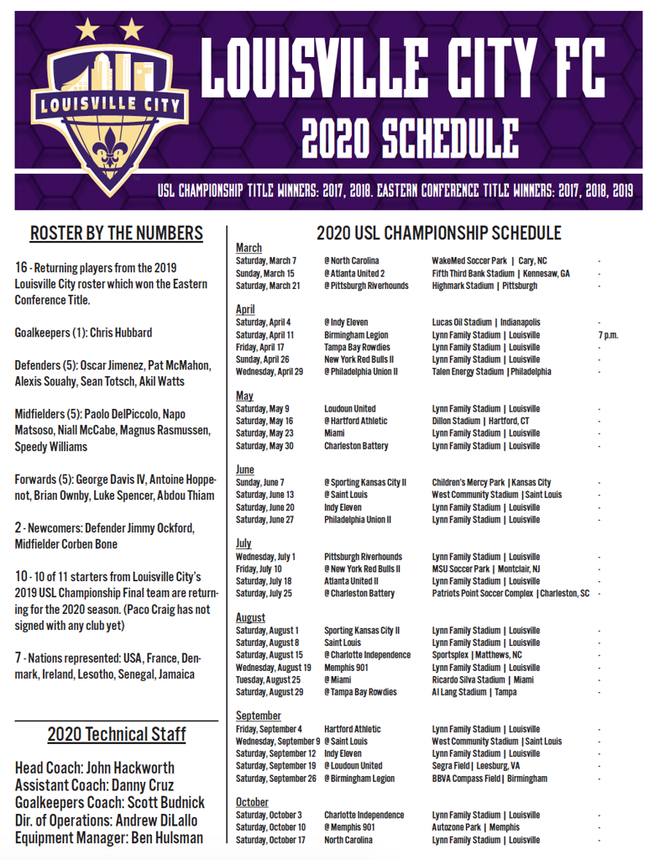 LouCity FC releases full schedule for 2020 season