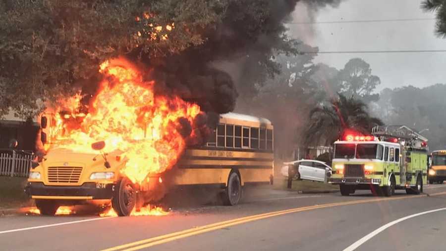 A school bus exploded in flames in Savannah