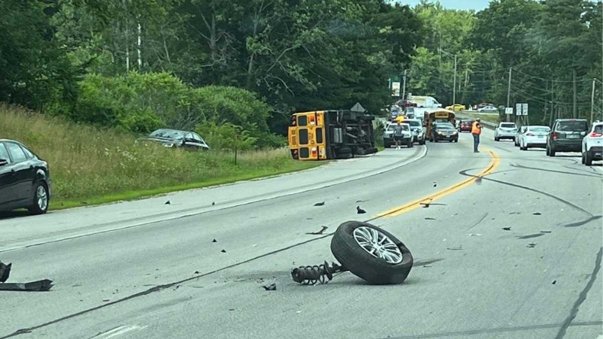 School bus rolls over after collision with SUV in New Hampshire