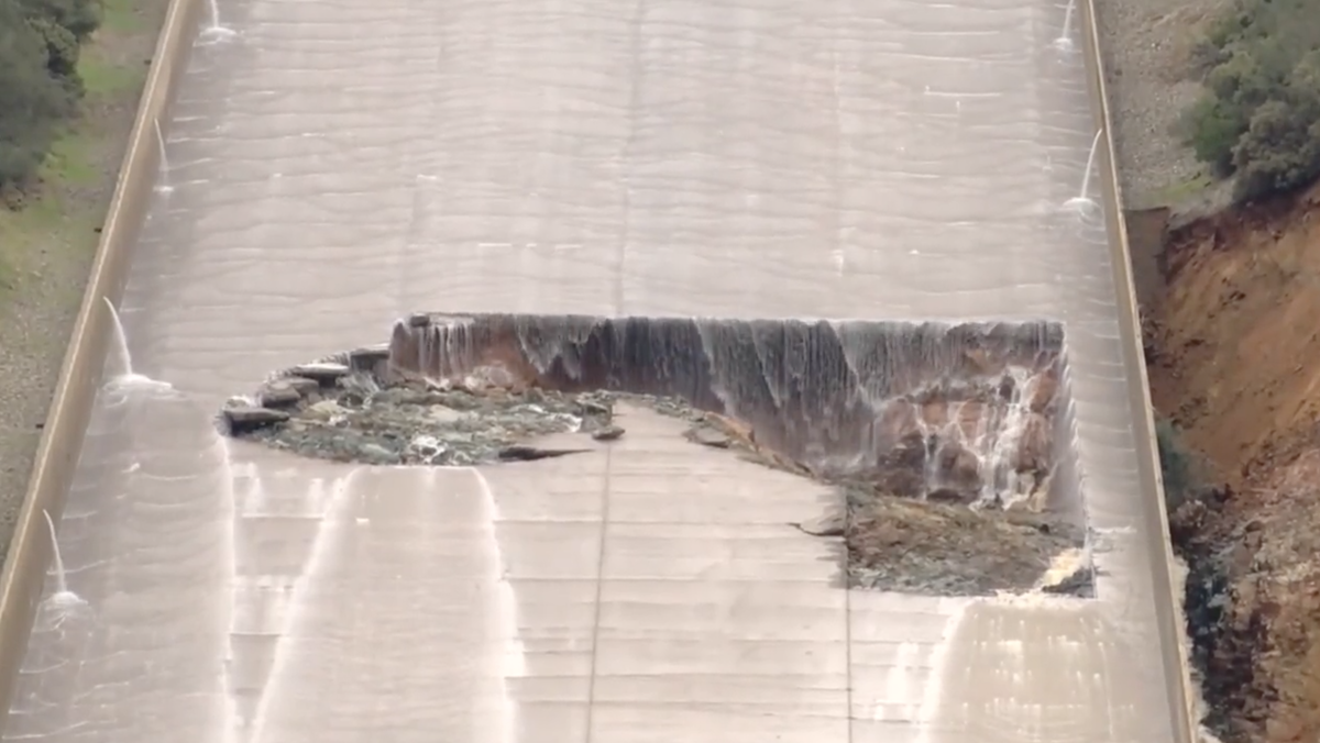 Watch: Massive hole forms in California dam spillway