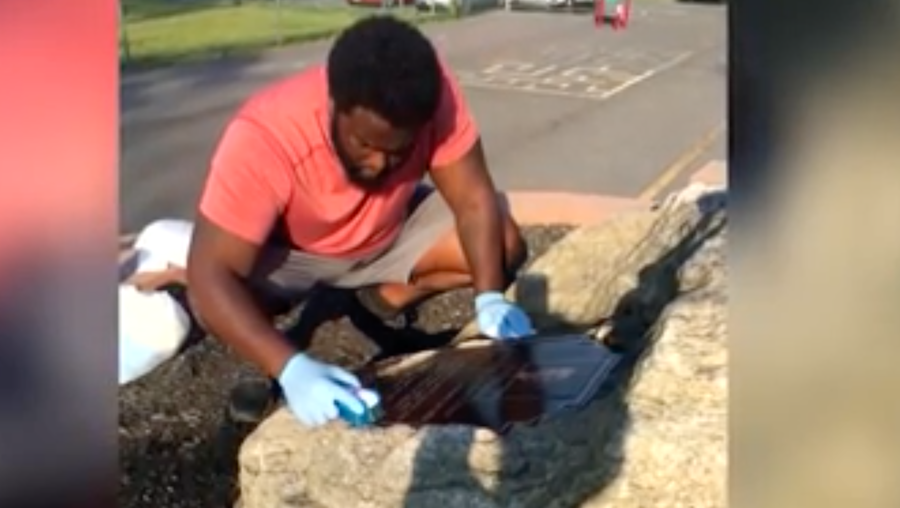 Men clean memorial for 9-year-old who died of cancer