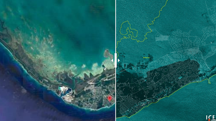 Satellite photo showing parts of the Bahamas underwater following Hurricane Dorian.