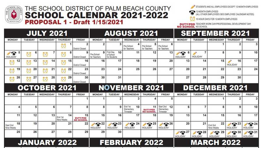 SDPBC proposed 2021-2022 calendar