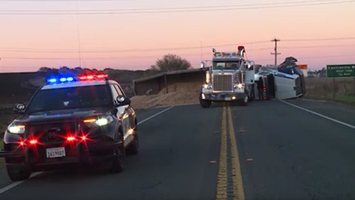 Overturned trailer closes Highway 156 between Castroville and Prunedale