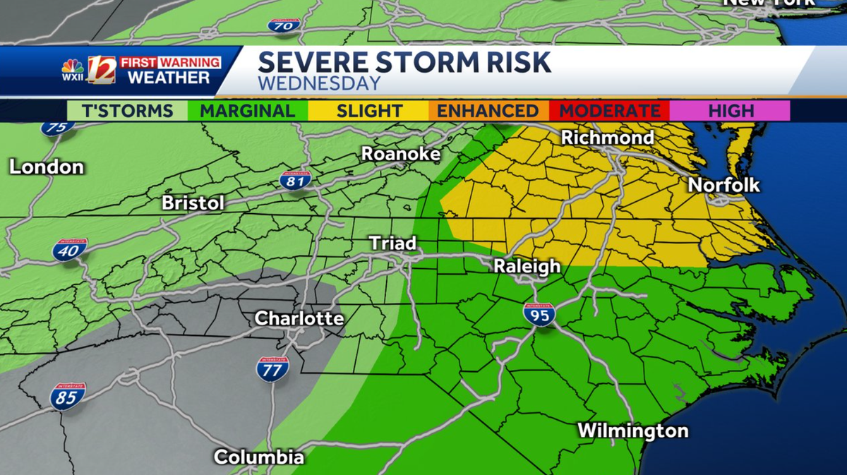 North Carolina: Severe storms possible in the Carolinas Wednesday