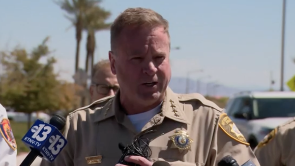 Sheriff Kevin McMahill answers questions during a press conference about a shooting that took place during a deposition at a law firm in Las Vegas on Monday, April 8. (KVVU via CNN)