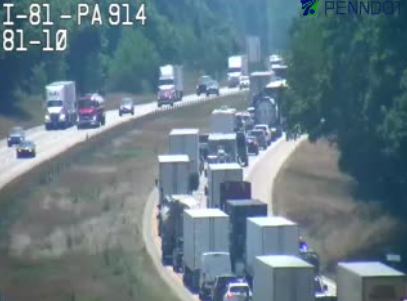 Severe backup after crash on Interstate 81 in Franklin County, Pa.