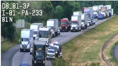Police respond to a multi-vehicle crash on I-81 in Cumberland County, PA