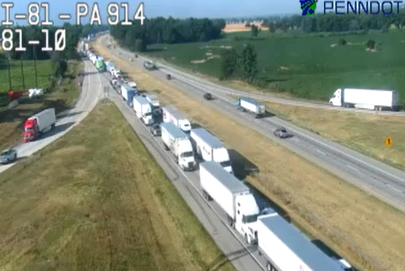 Traffic backs up after crash on Interstate 81 in Franklin County, Pa.