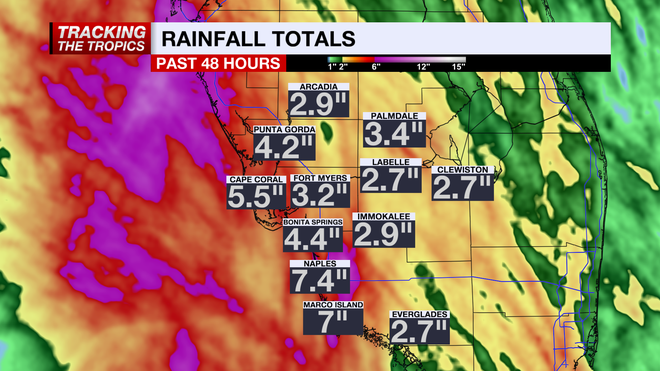 Doppler estimated rainfall totals for the past 48 hours﻿.