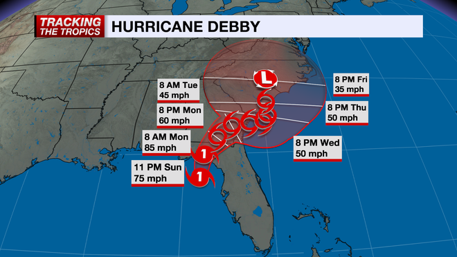 hurricane debby cone